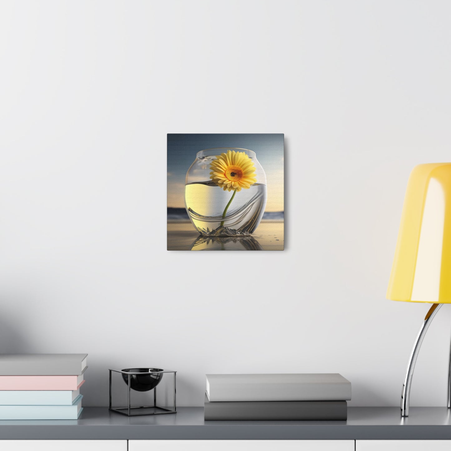 Canvas Gallery Wraps yello Gerbera glass 1