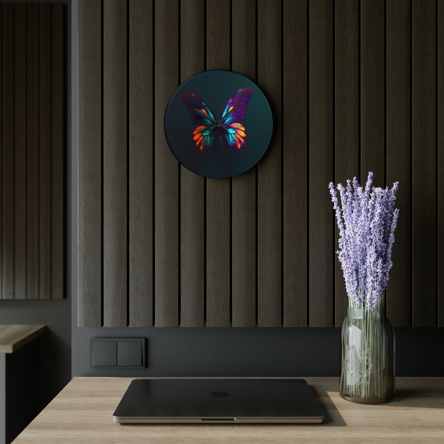 Acrylic Wall Clock Hyper Colorful Butterfly Macro 4