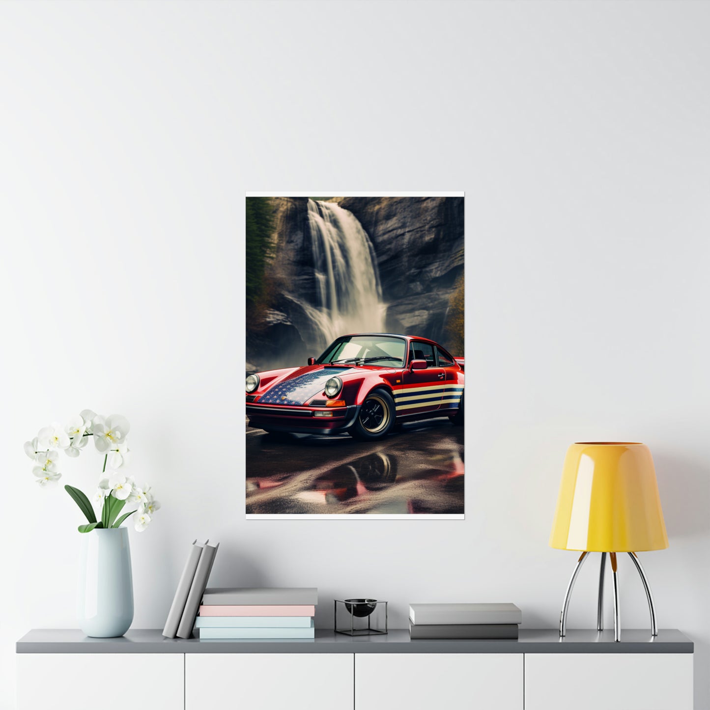 Premium Matte Vertical Posters American Flag Porsche Abstract 1