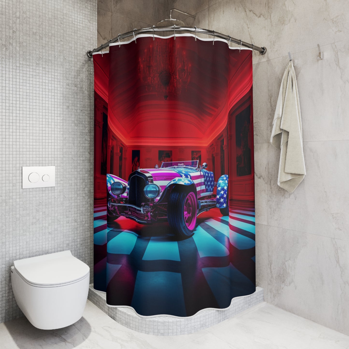Polyester Shower Curtain Macro Bugatti American Flag 3