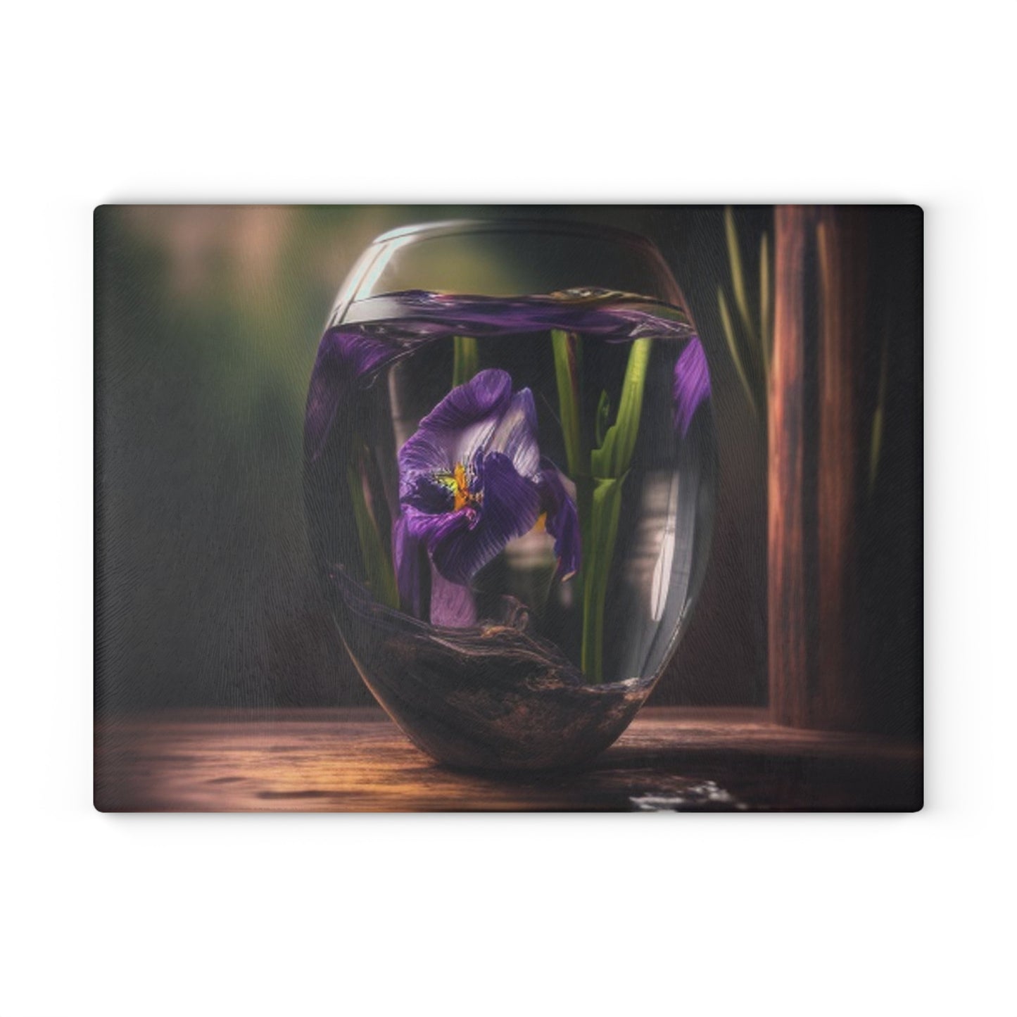 Glass Cutting Board Purple Iris in a vase 4