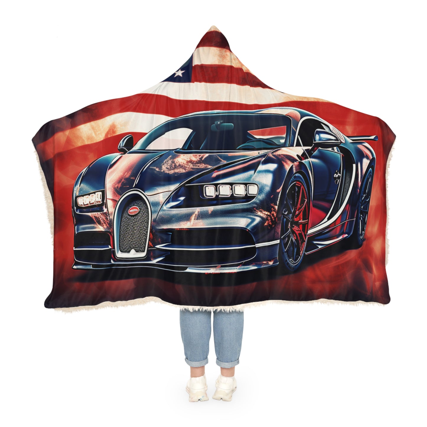 Snuggle Hooded Blanket Abstract American Flag Background Bugatti 4