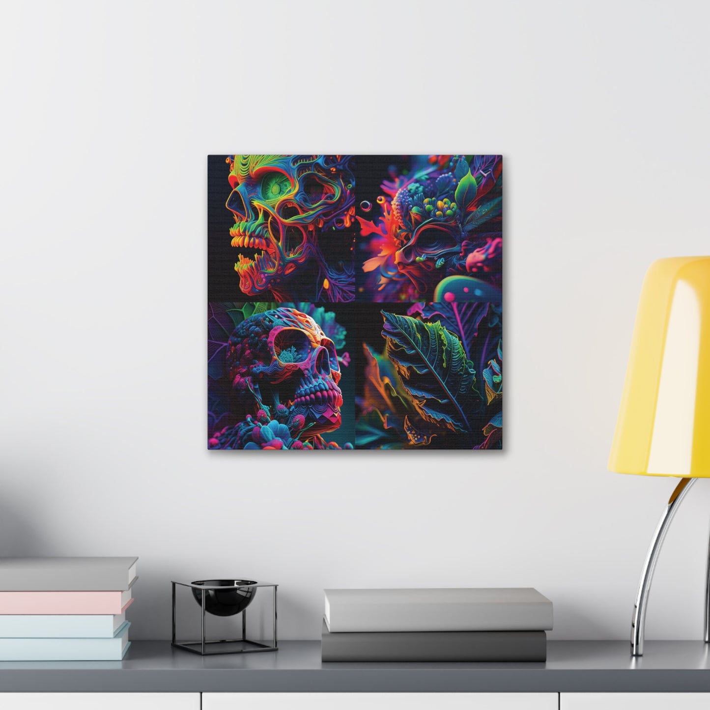 Canvas Gallery Wraps Florescent Skull Death 5