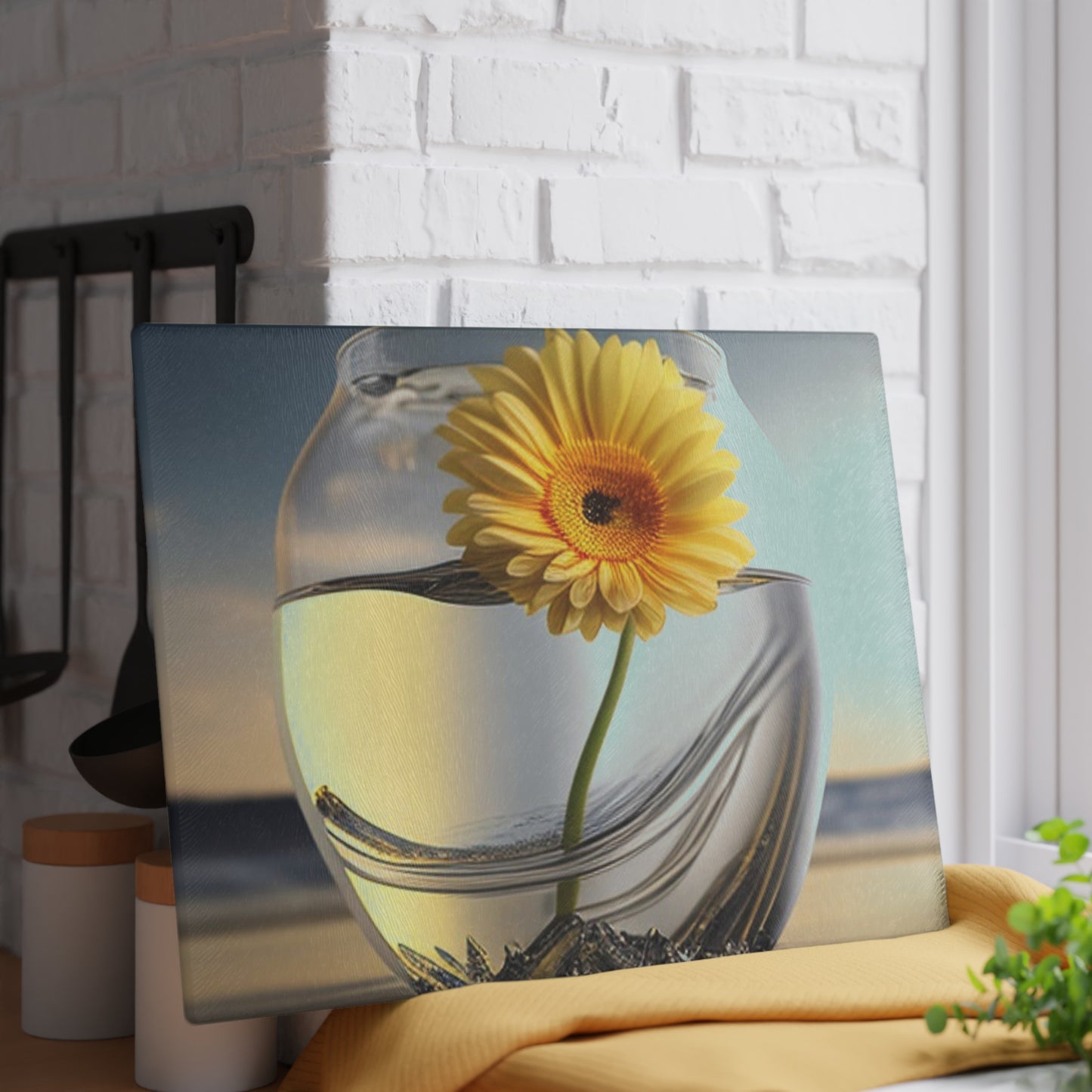 Glass Cutting Board yello Gerbera glass 1