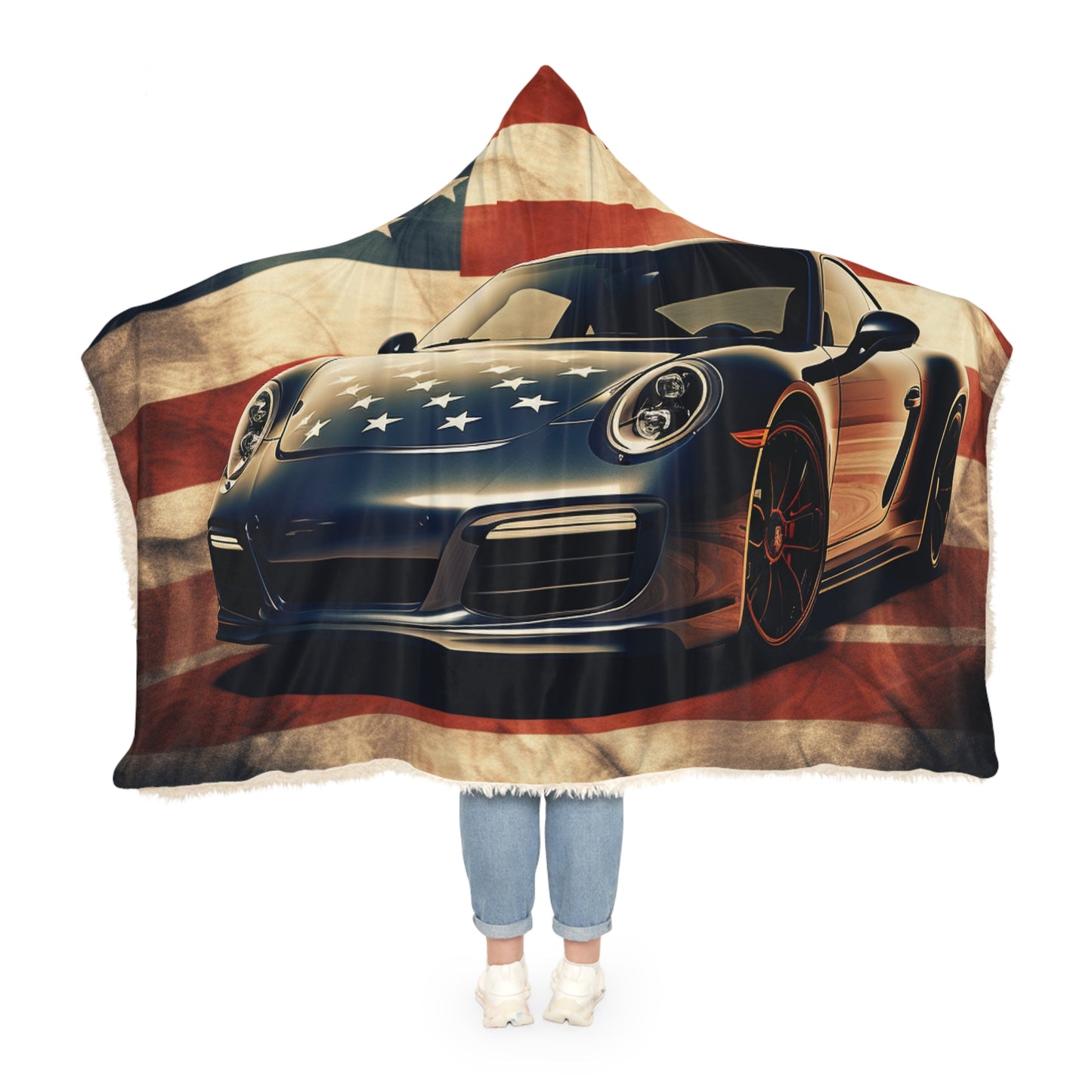 Snuggle Hooded Blanket Abstract American Flag Background Porsche 3