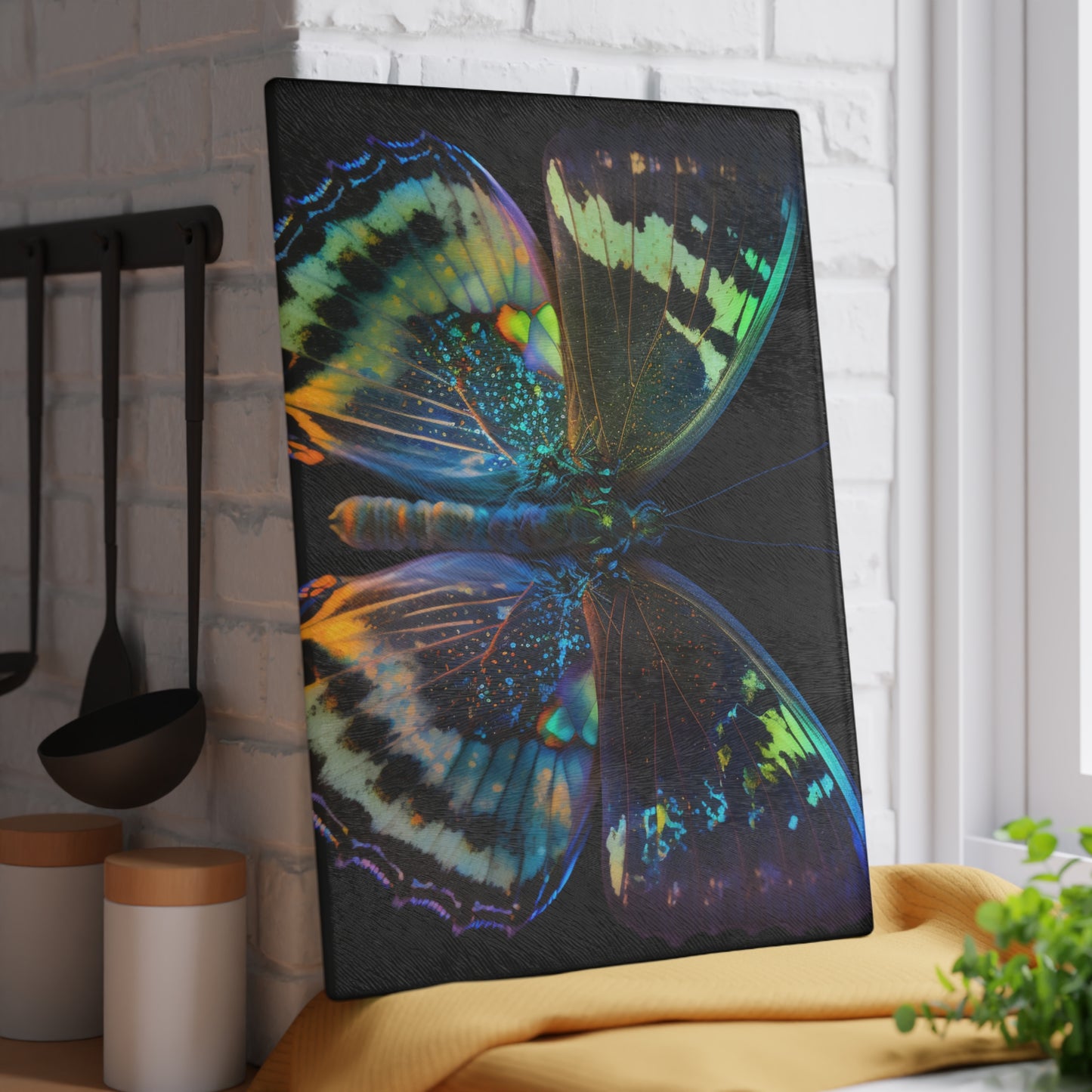 Glass Cutting Board Neon Butterfly Flair 4