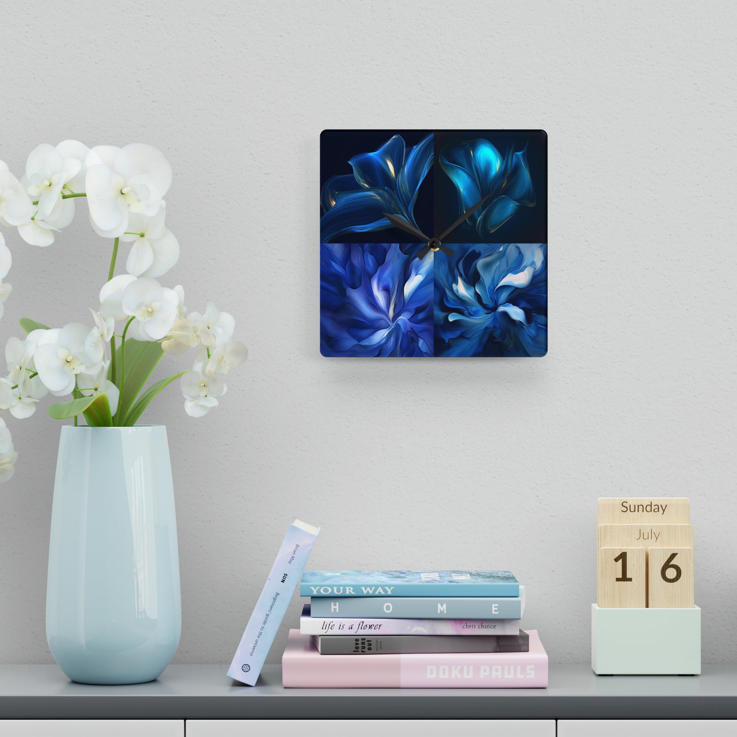 Acrylic Wall Clock Abstract Blue Tulip 5