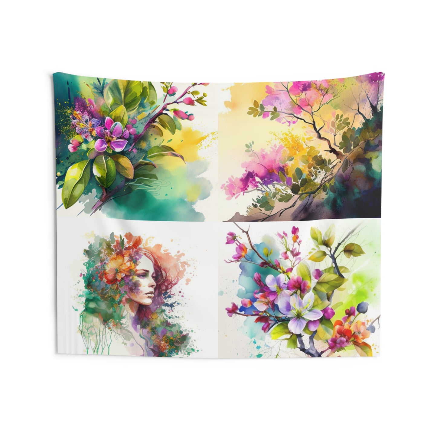 Indoor Wall Tapestries Mother Nature Bright Spring Colors Realistic Watercolor 5