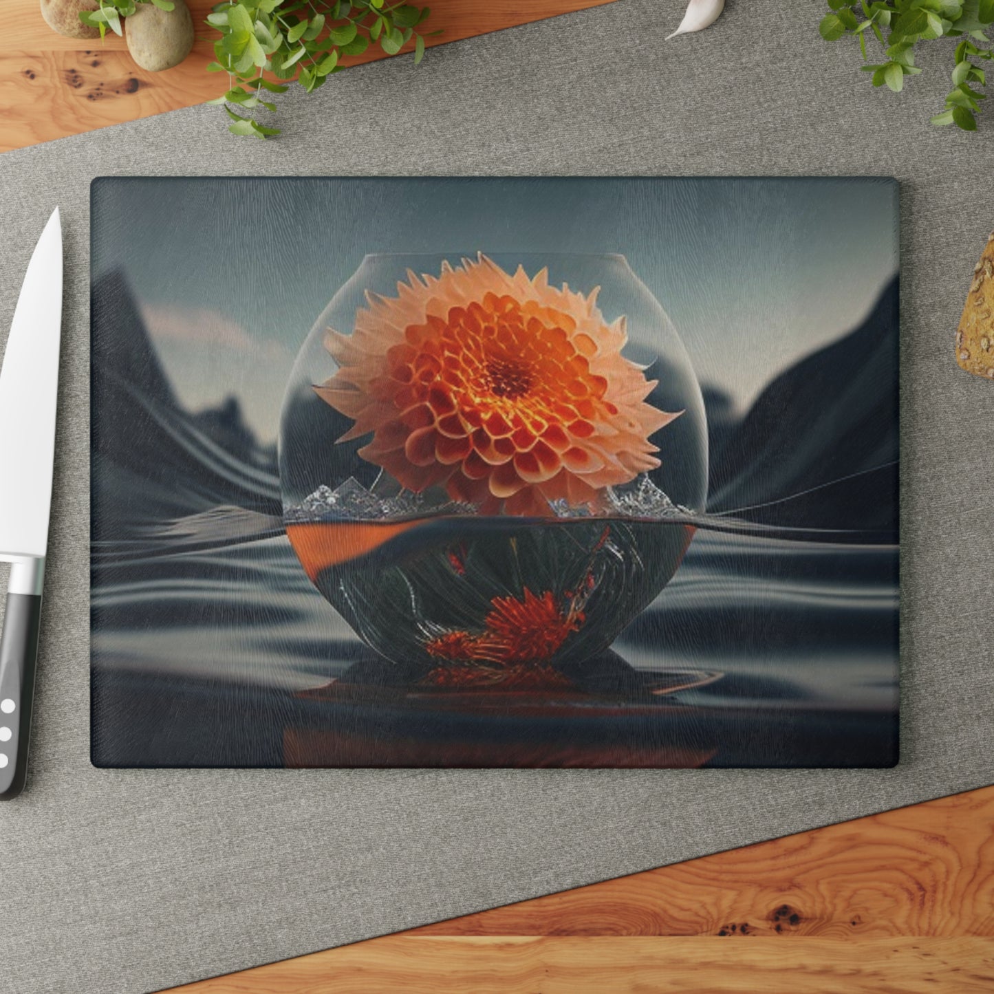 Glass Cutting Board Dahlia Orange 3