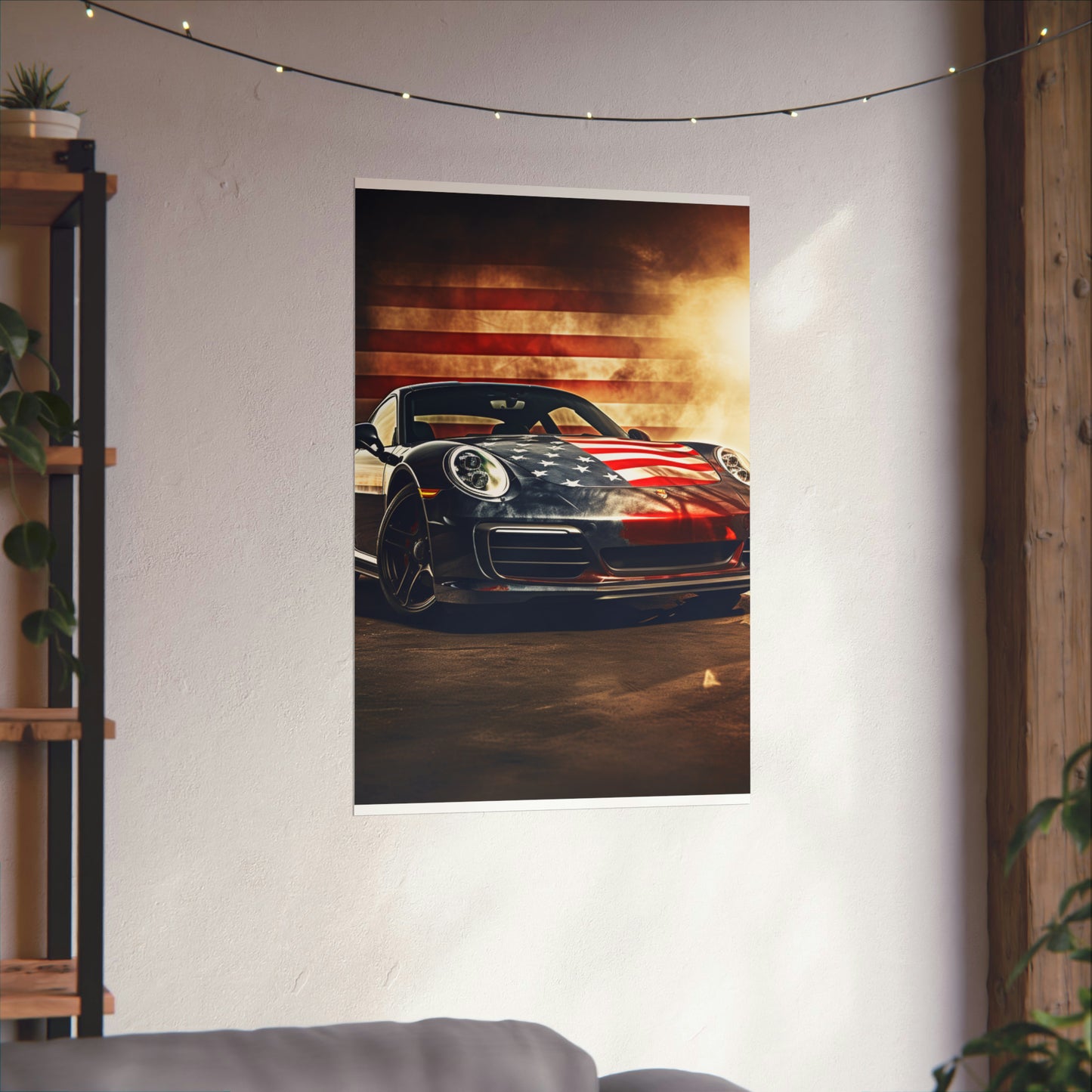 Premium Matte Vertical Posters Abstract American Flag Background Porsche 1