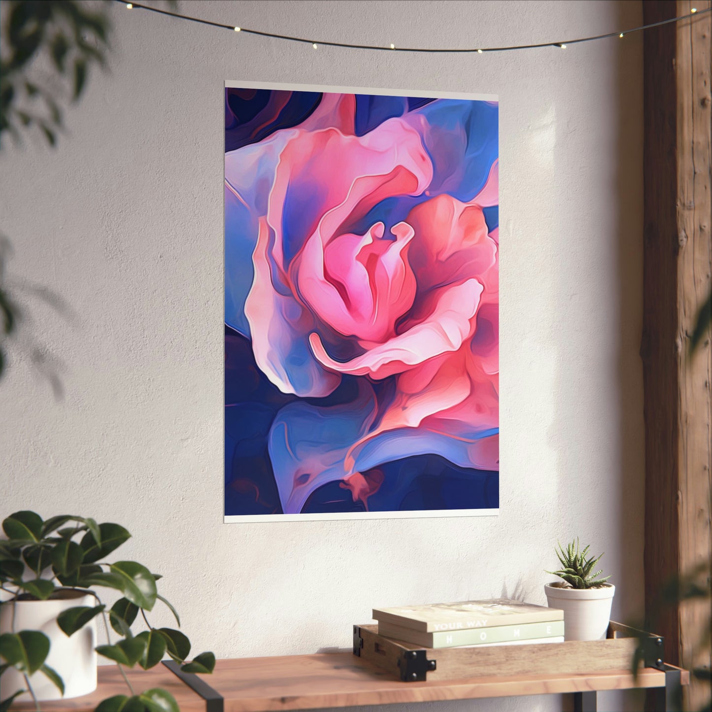 Premium Matte Vertical Posters Pink & Blue Tulip Rose 1