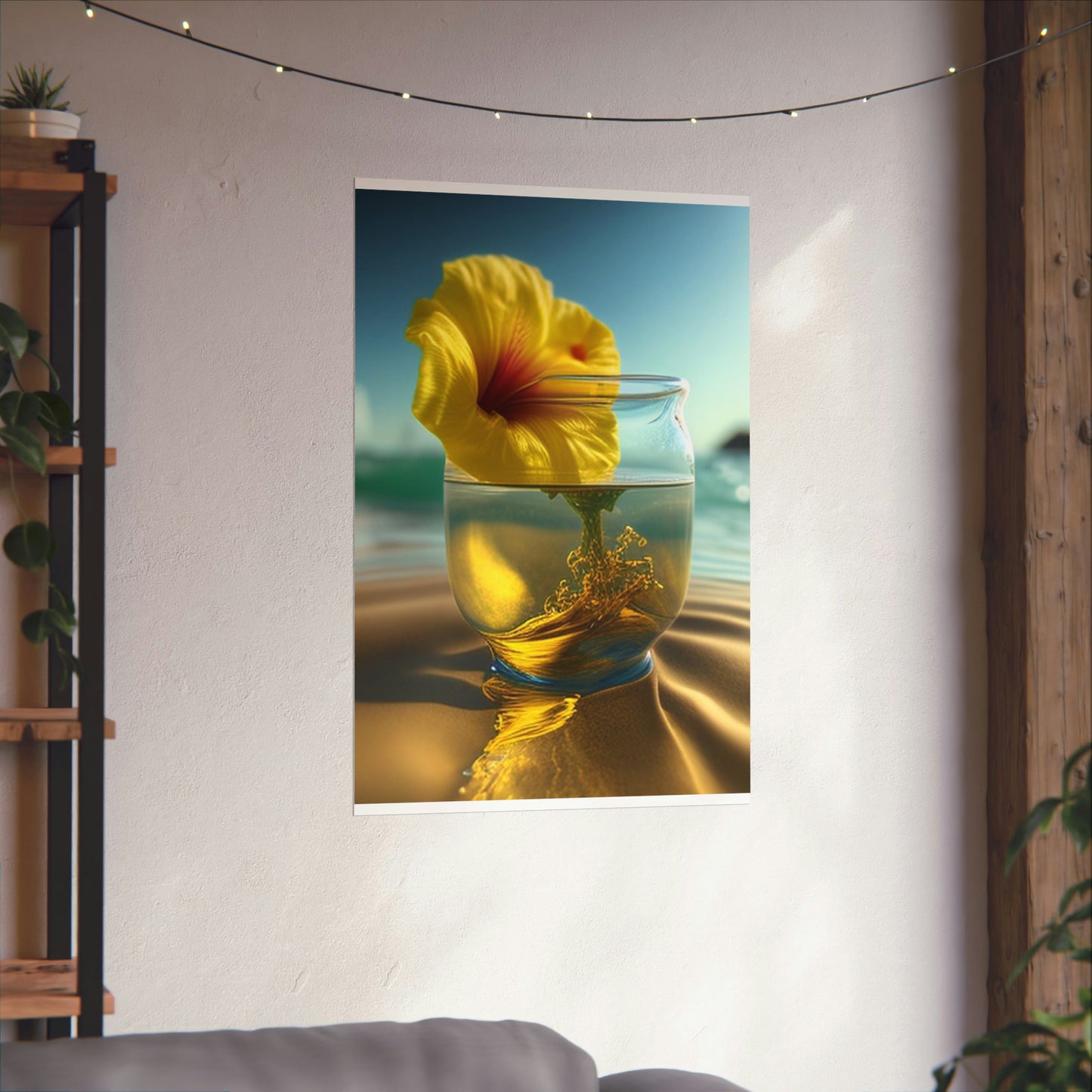 Premium Matte Vertical Posters Yellow Hibiscus glass 1