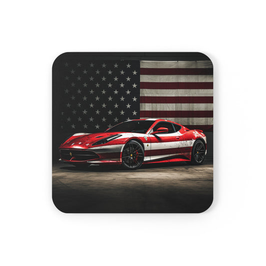 Corkwood Coaster Set American Flag Background Ferrari 1