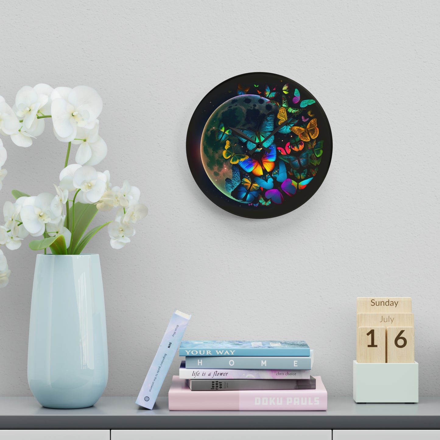 Acrylic Wall Clock Moon Butterfly 2