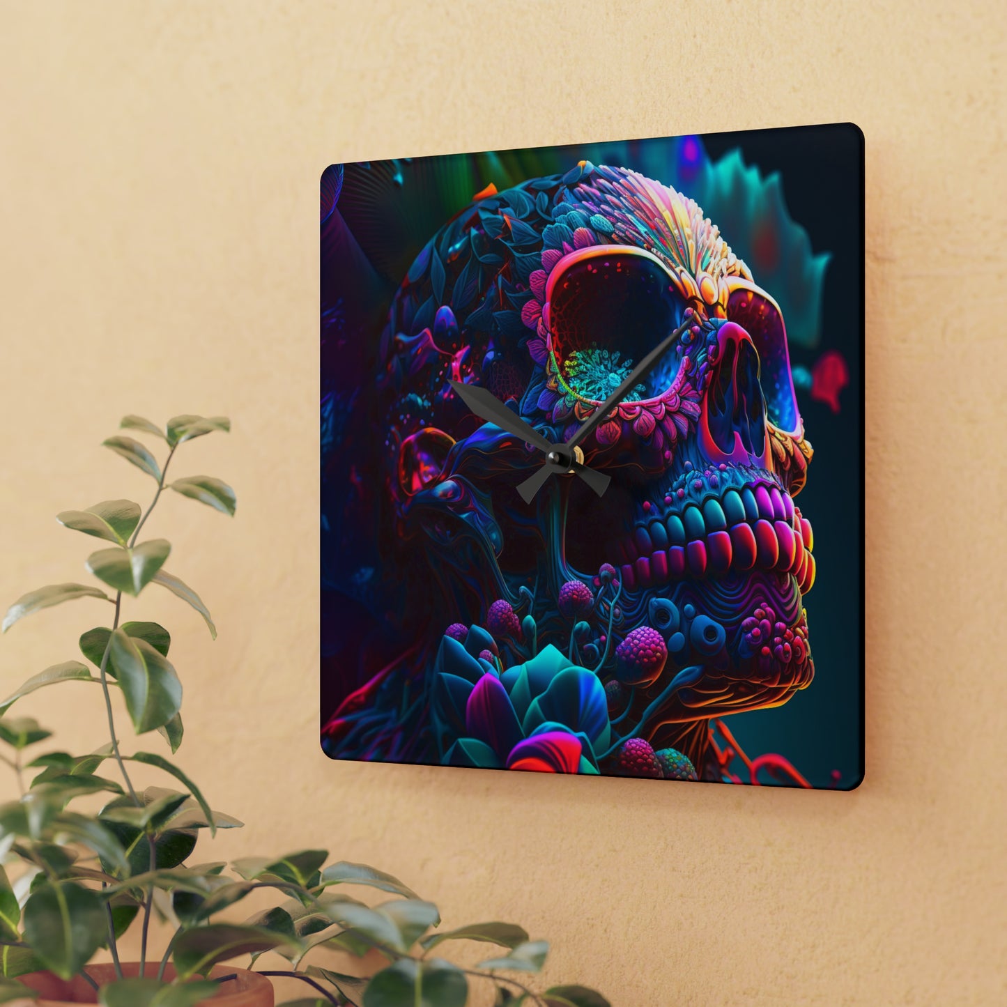 Acrylic Wall Clock Florescent Skull Death 3