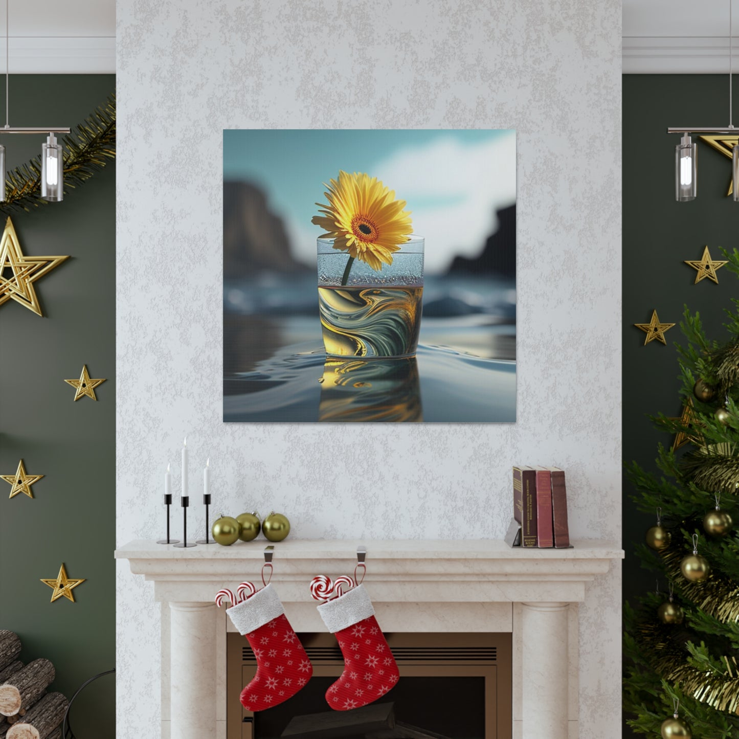 Canvas Gallery Wraps yello Gerbera glass 2