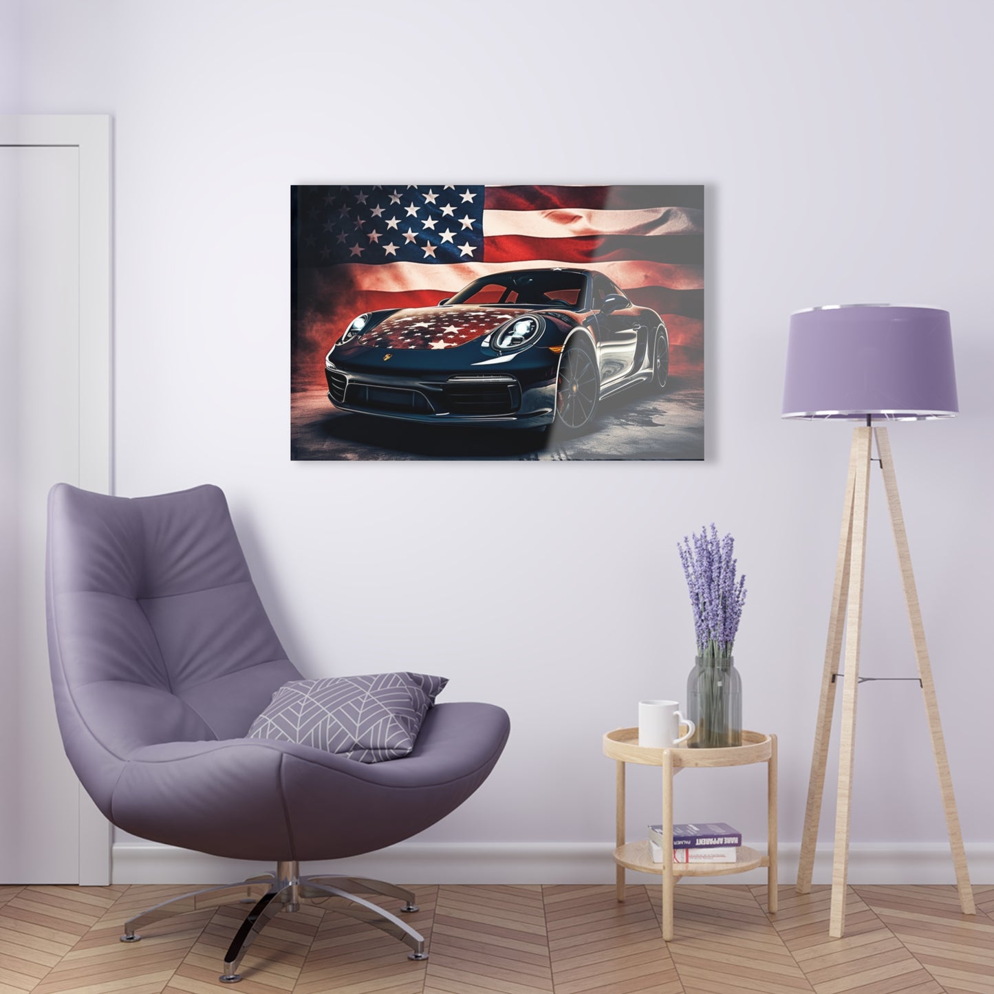 Acrylic Prints Abstract American Flag Background Porsche 2