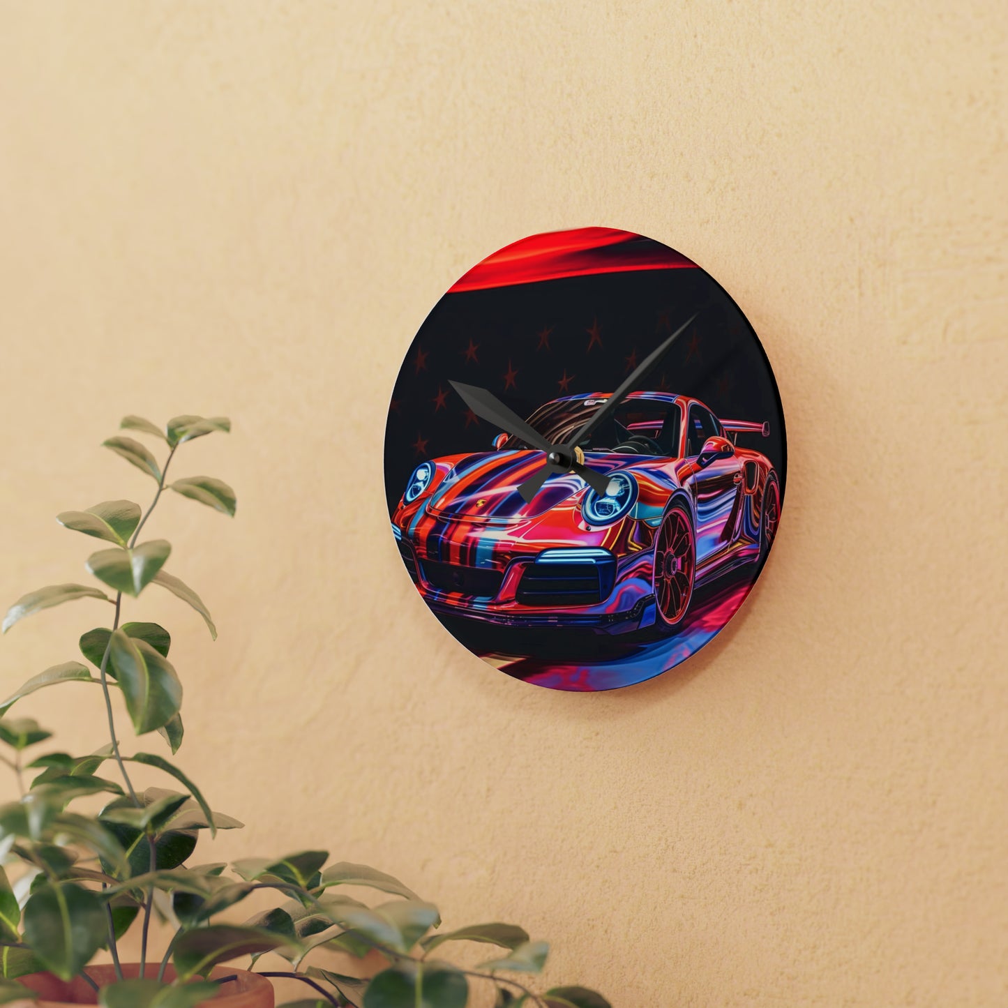 Acrylic Wall Clock American Flag Colored Porsche 2