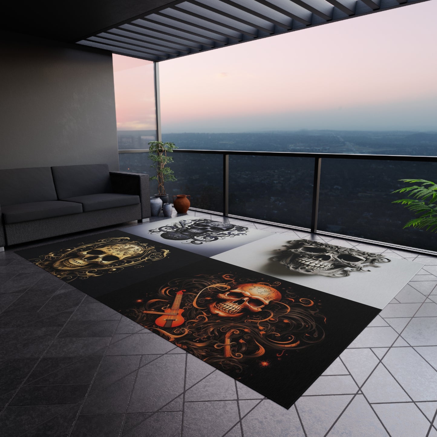 Outdoor Rug  Skull Treble Clef 5