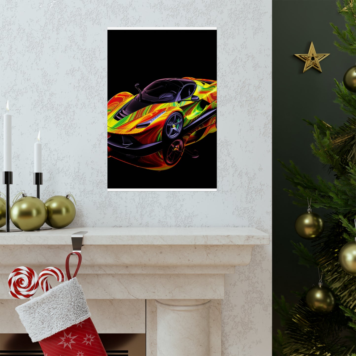 Premium Matte Vertical Posters Ferrari Neon 4