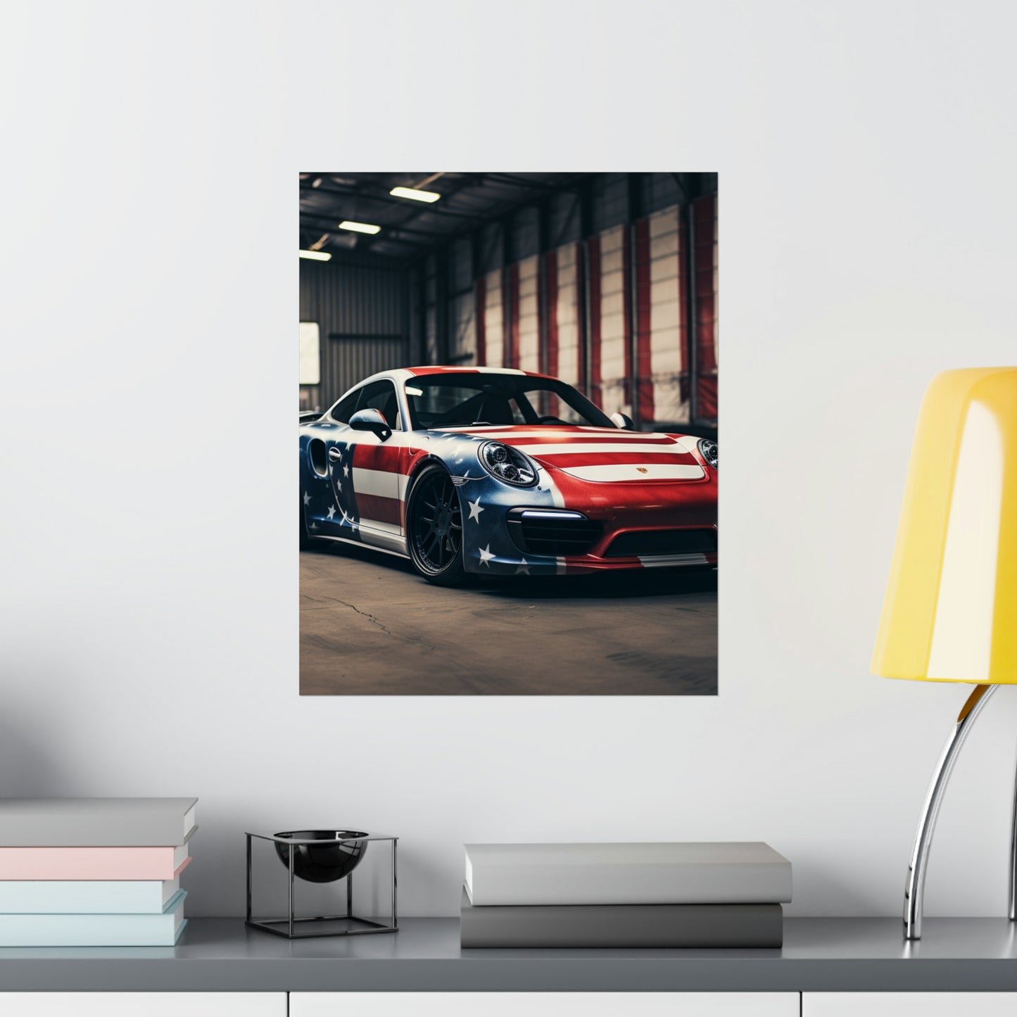 Premium Matte Vertical Posters American Flag Porsche 2