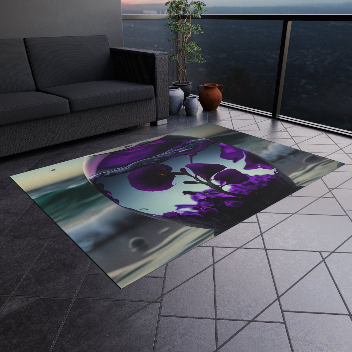 Outdoor Rug  Purple Sweet pea in a vase 4