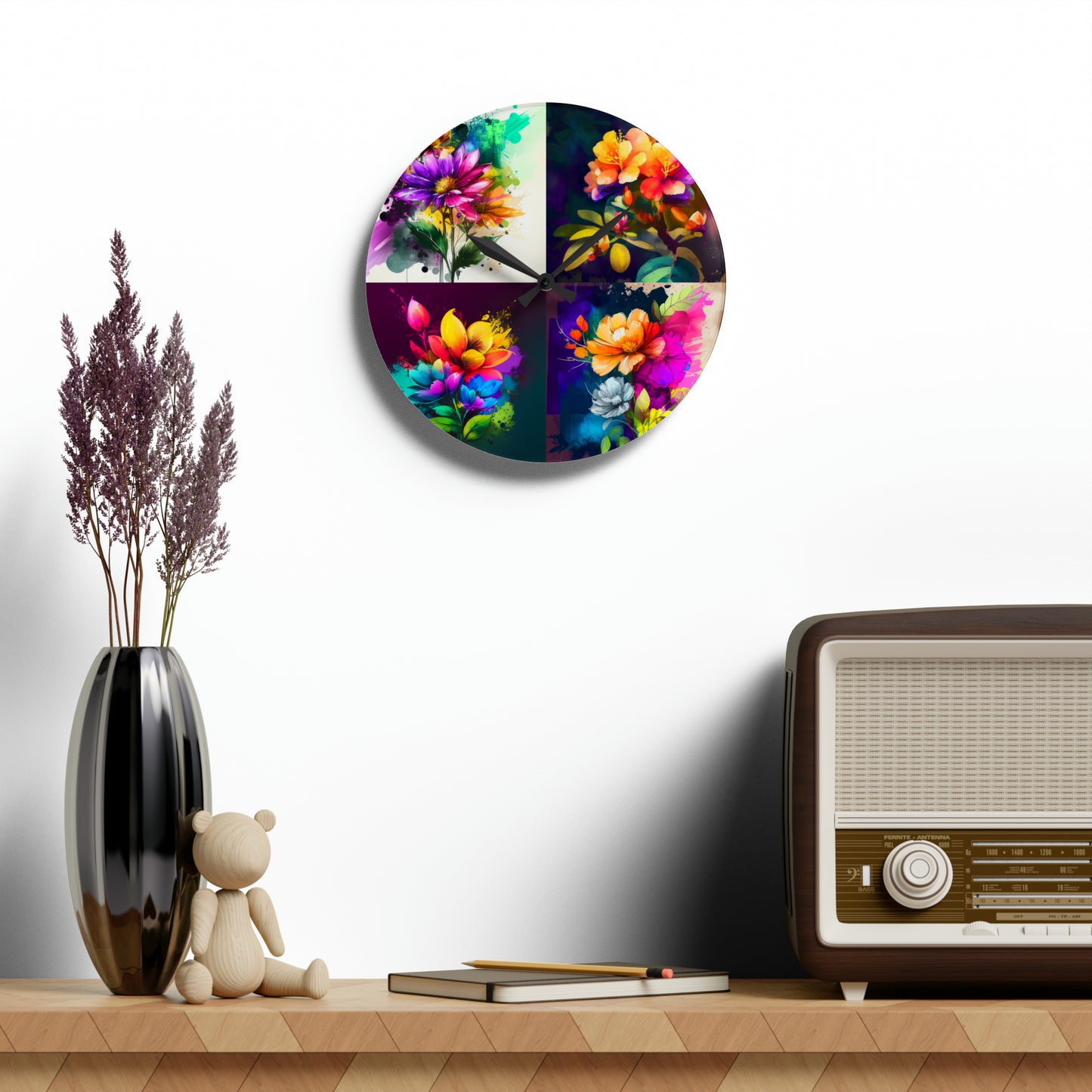 Acrylic Wall Clock Bright Spring Flowers 5