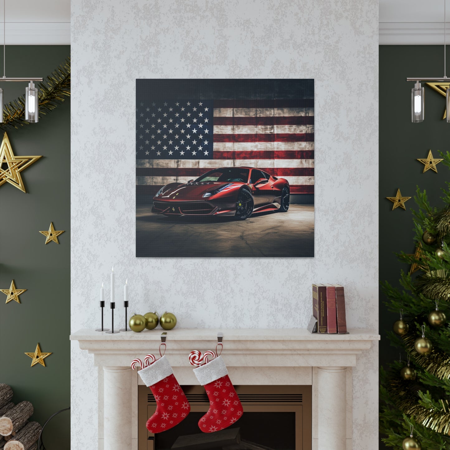 Canvas Gallery Wraps American Flag Background Ferrari 4