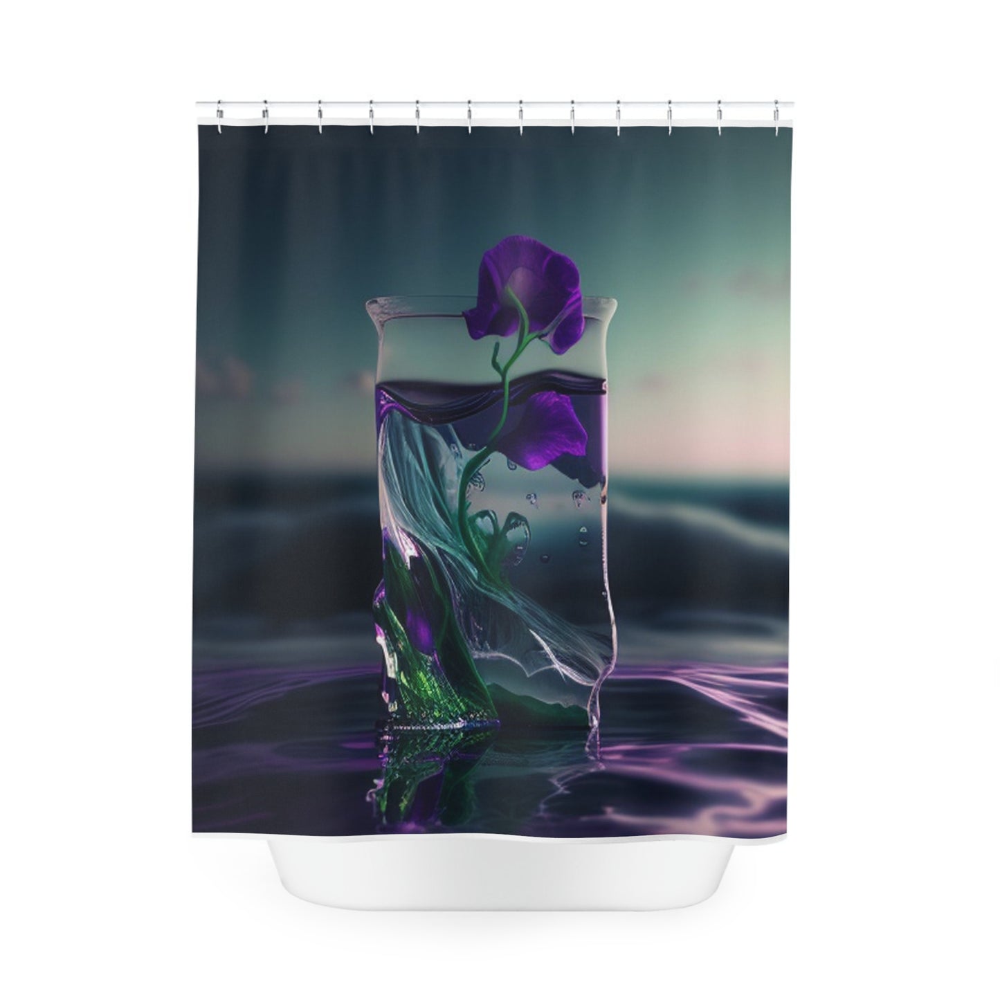 Polyester Shower Curtain Purple Sweet pea in a vase 3