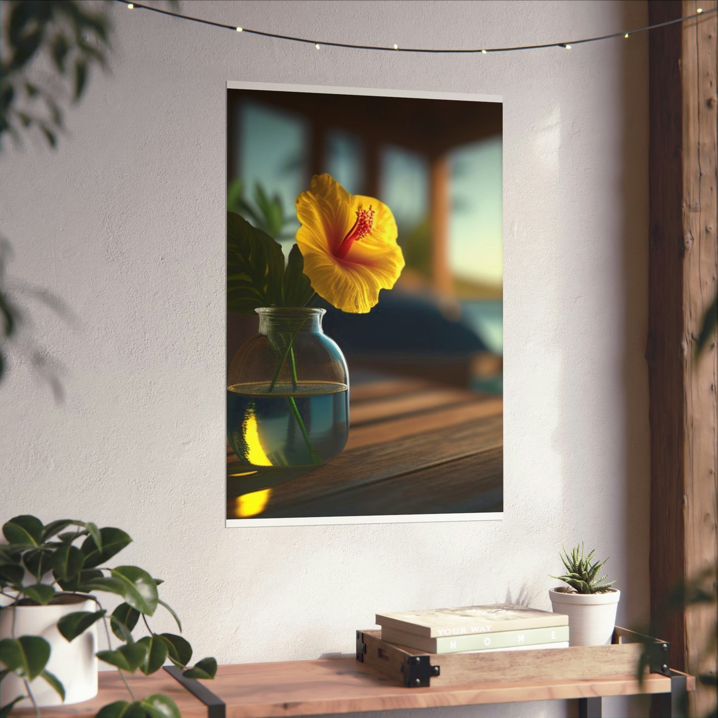 Premium Matte Vertical Posters Yellow Hibiscus Wood 2