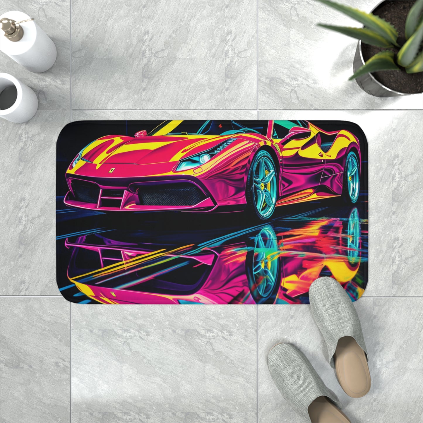 Memory Foam Bath Mat Pink Ferrari Macro 1