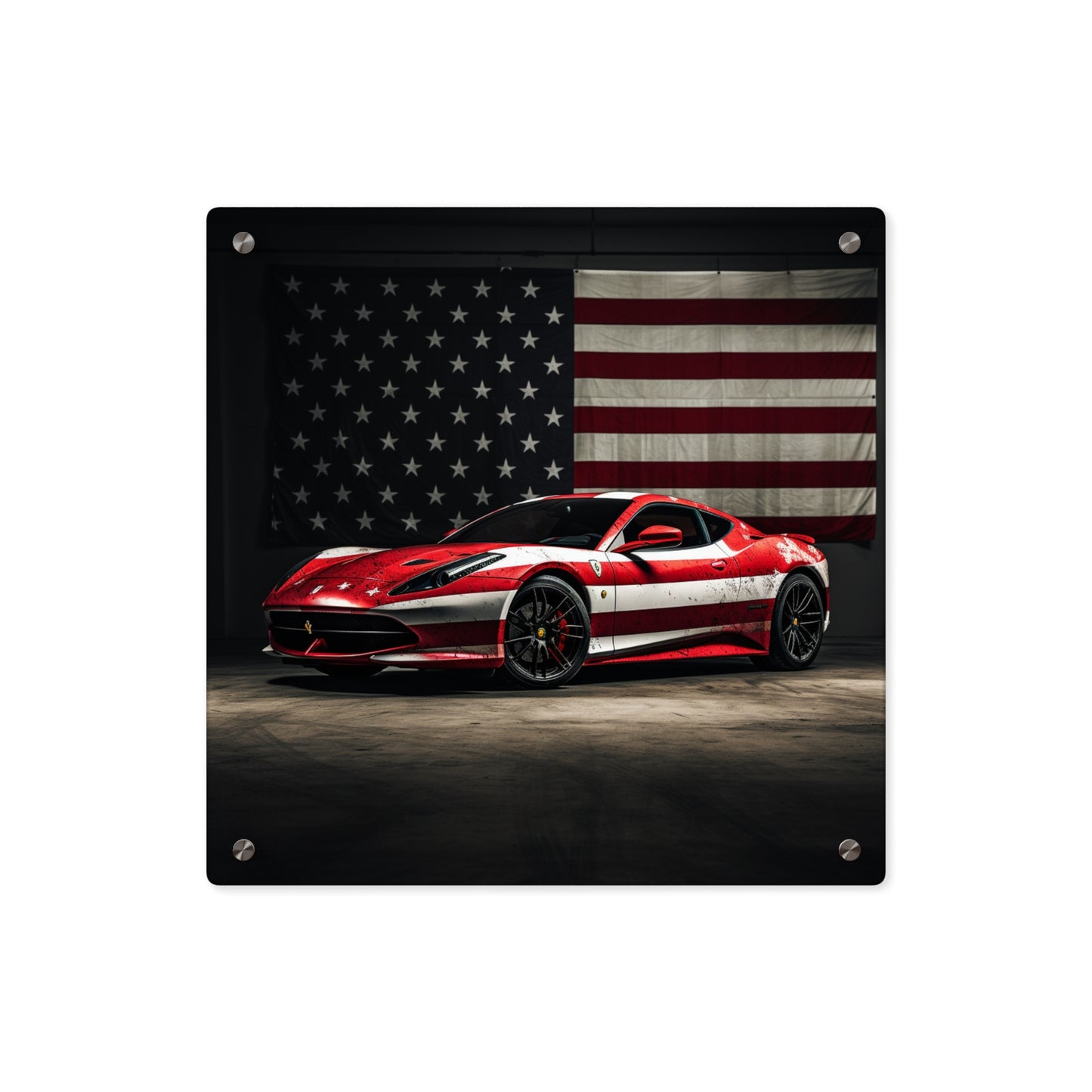 Acrylic Wall Art Panels American Flag Background Ferrari 1