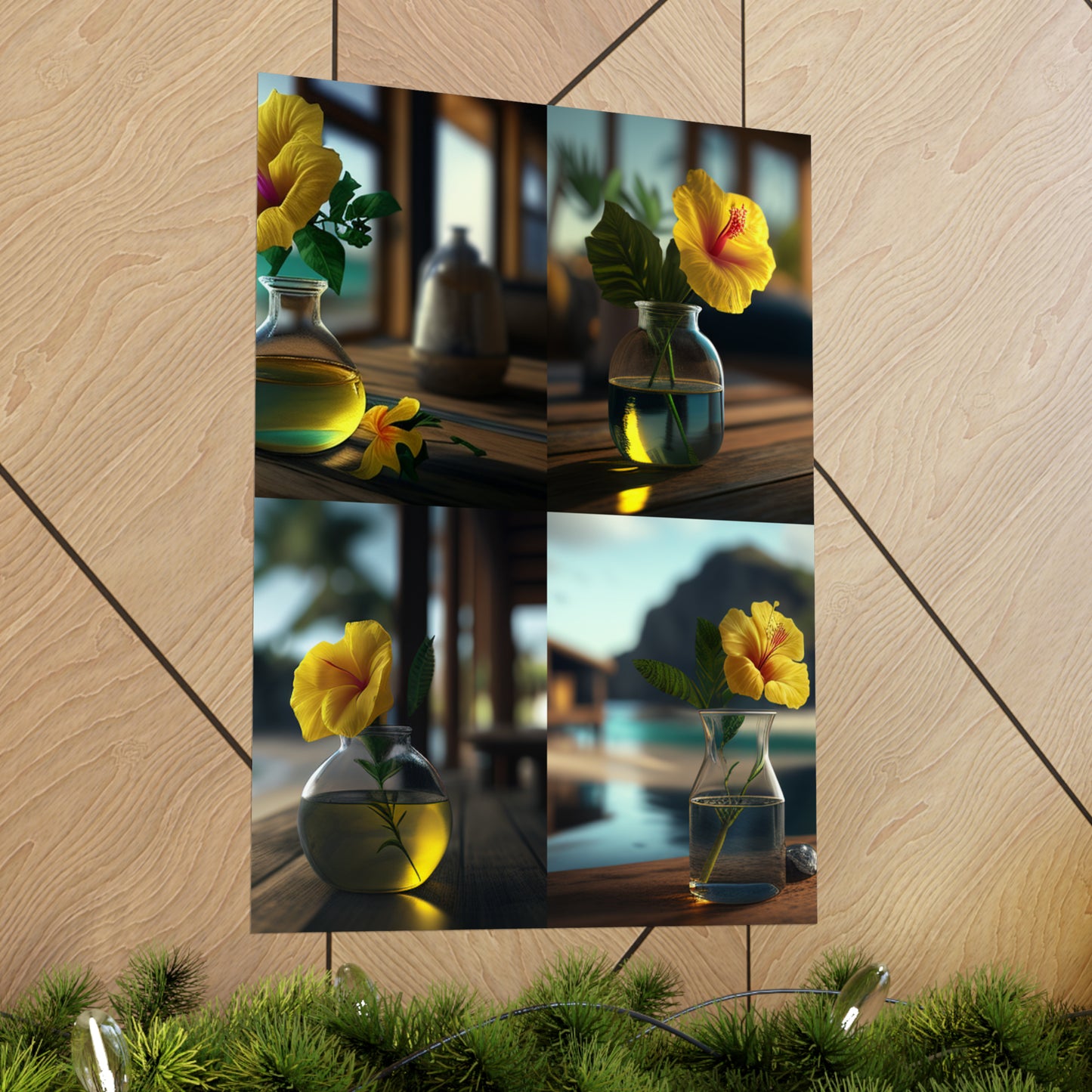 Premium Matte Vertical Posters Yellow Hibiscus Wood 5