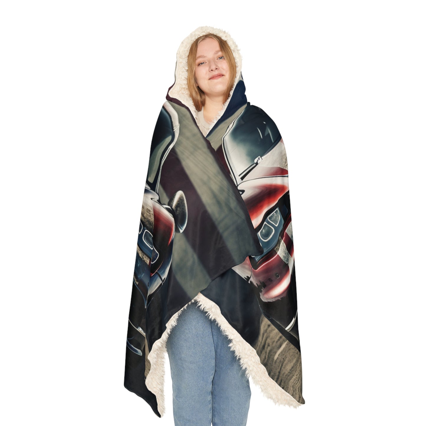 Snuggle Hooded Blanket American Flag Background Bugatti 3