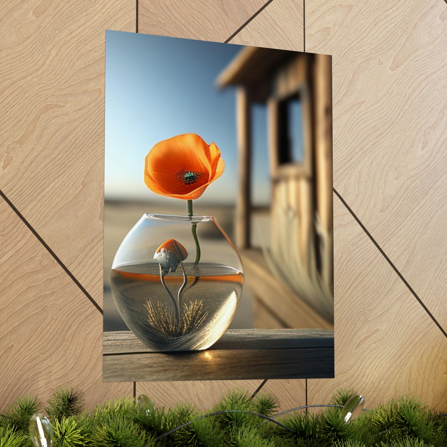 Premium Matte Vertical Posters Orange Poppy in a Vase 1