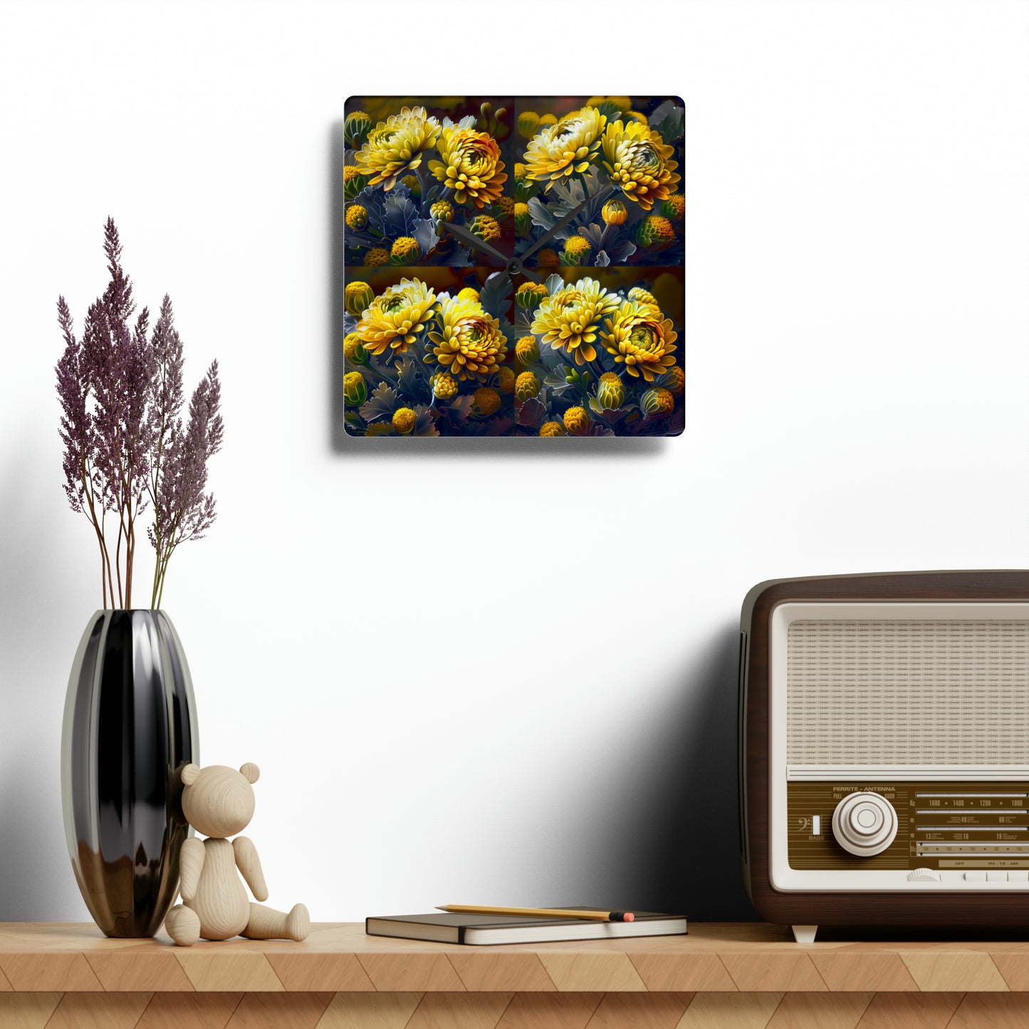 Acrylic Wall Clock Yellow Hermosas Flores Amarillas 5