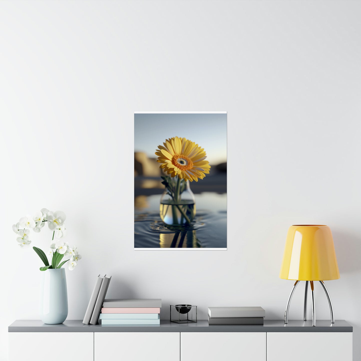 Premium Matte Vertical Posters yello Gerbera glass 4