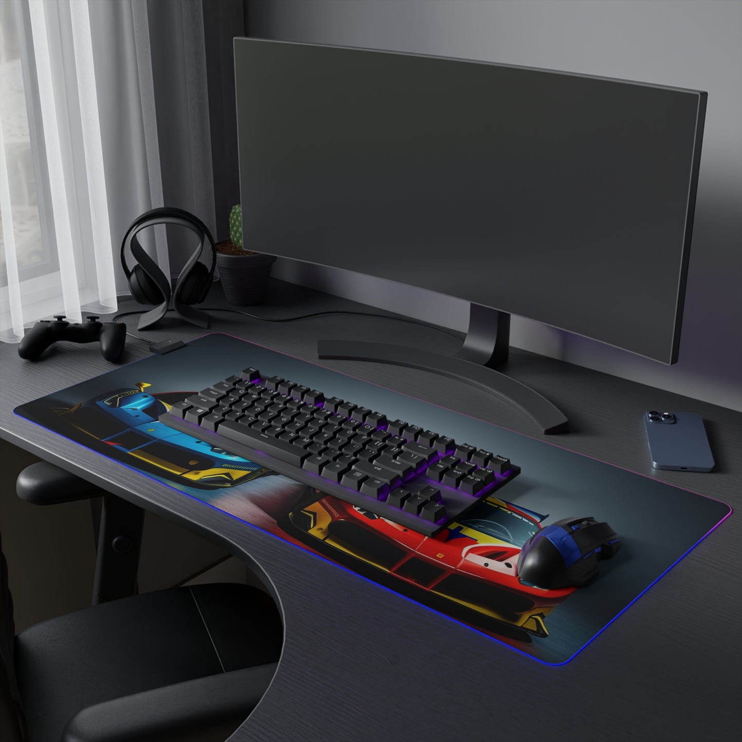 LED Gaming Mouse Pad Ferrari Red Blue 2