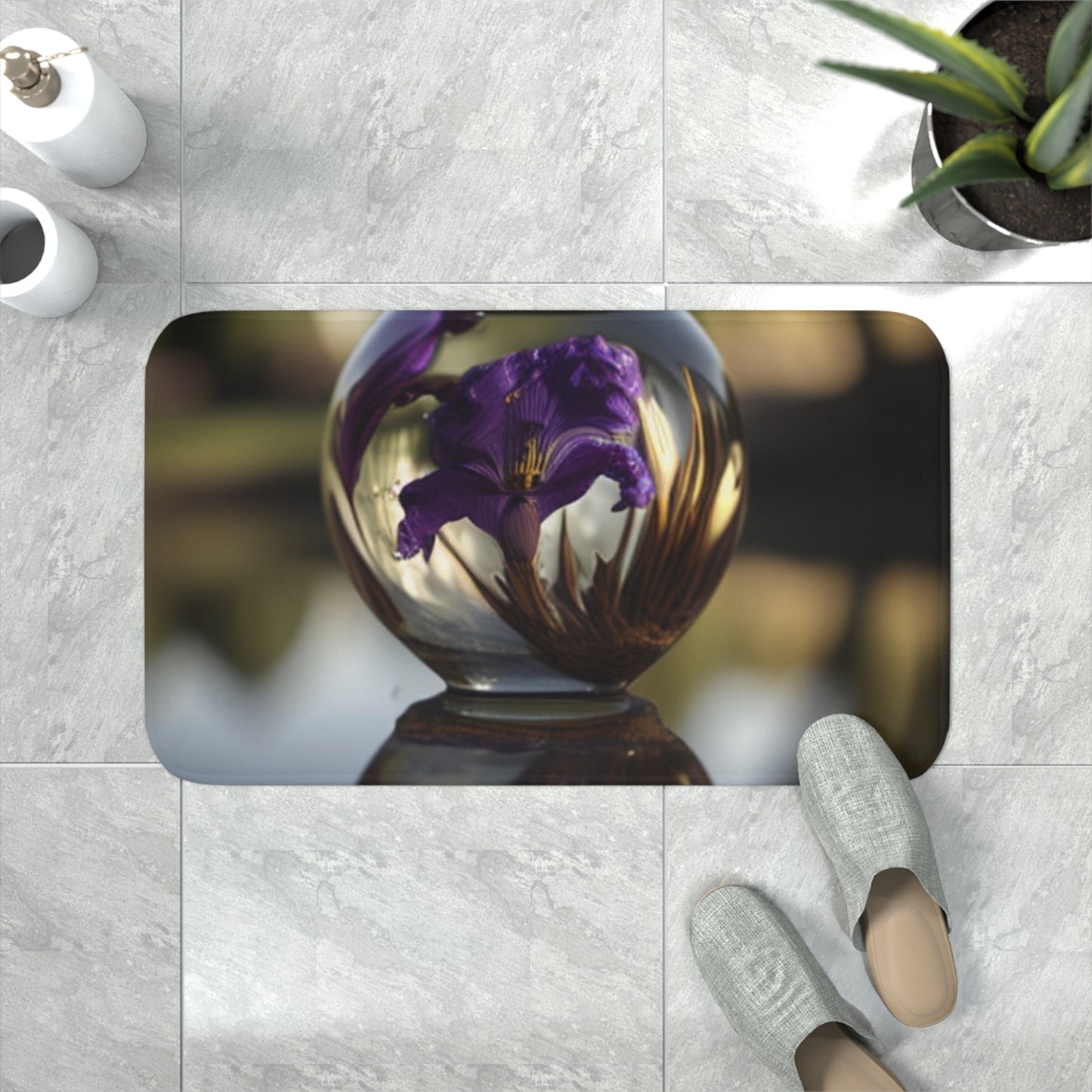 Memory Foam Bath Mat Purple Iris in a vase 2