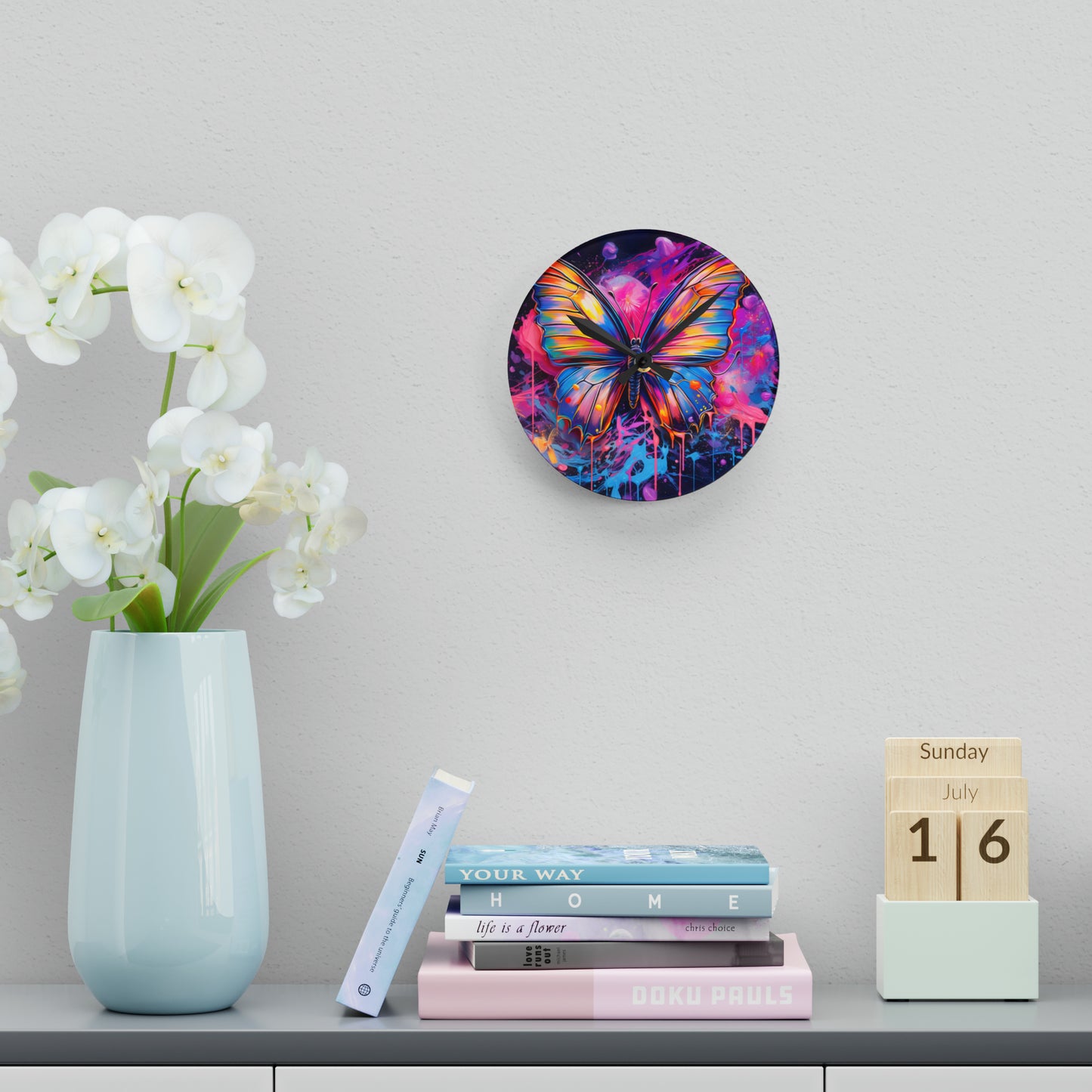 Acrylic Wall Clock Pink Butterfly Flair 3