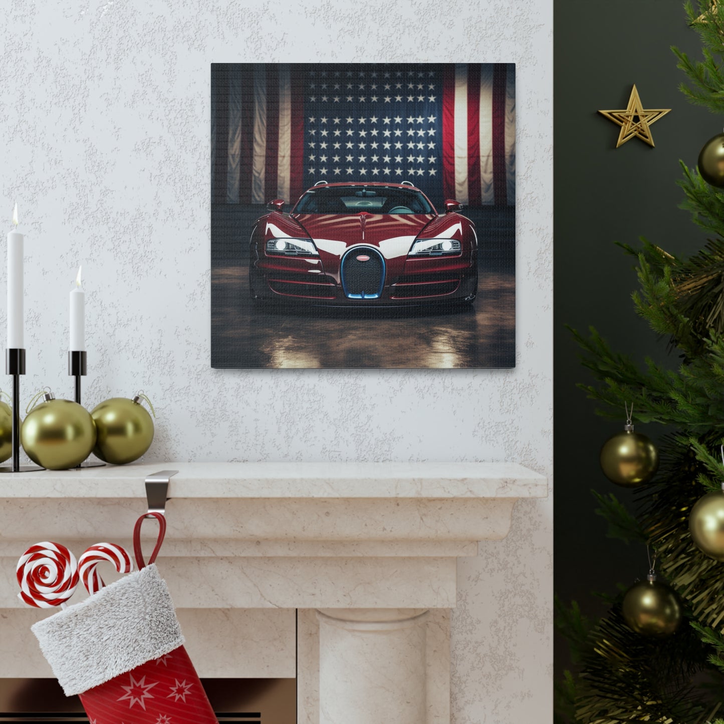 Canvas Gallery Wraps American Flag Background Bugatti 1