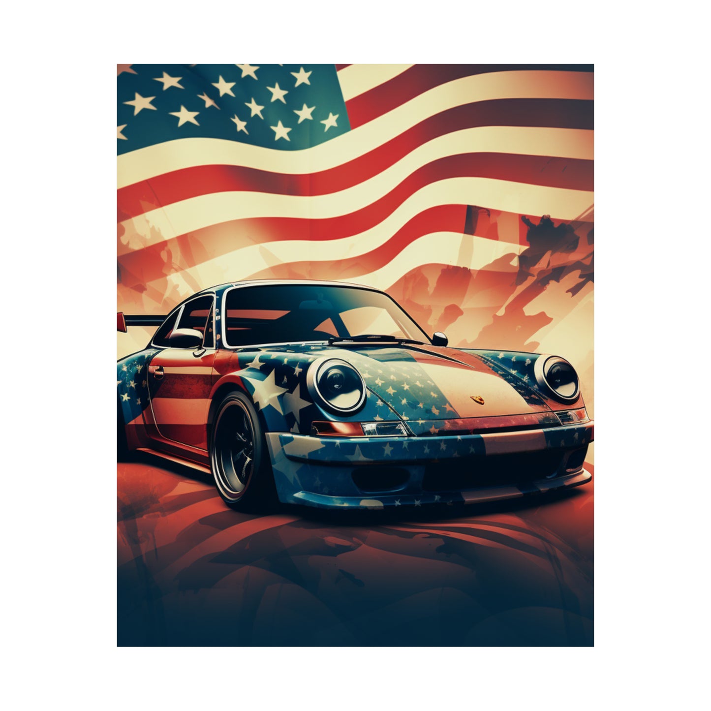 Premium Matte Vertical Posters Abstract American Flag Background Porsche 4