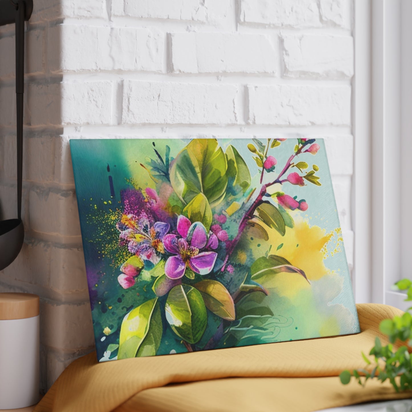 Glass Cutting Board Mother Nature Bright Spring Colors Realistic Watercolor 1