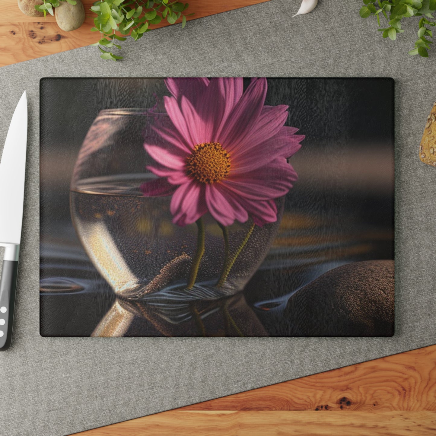 Glass Cutting Board Pink Daisy 4