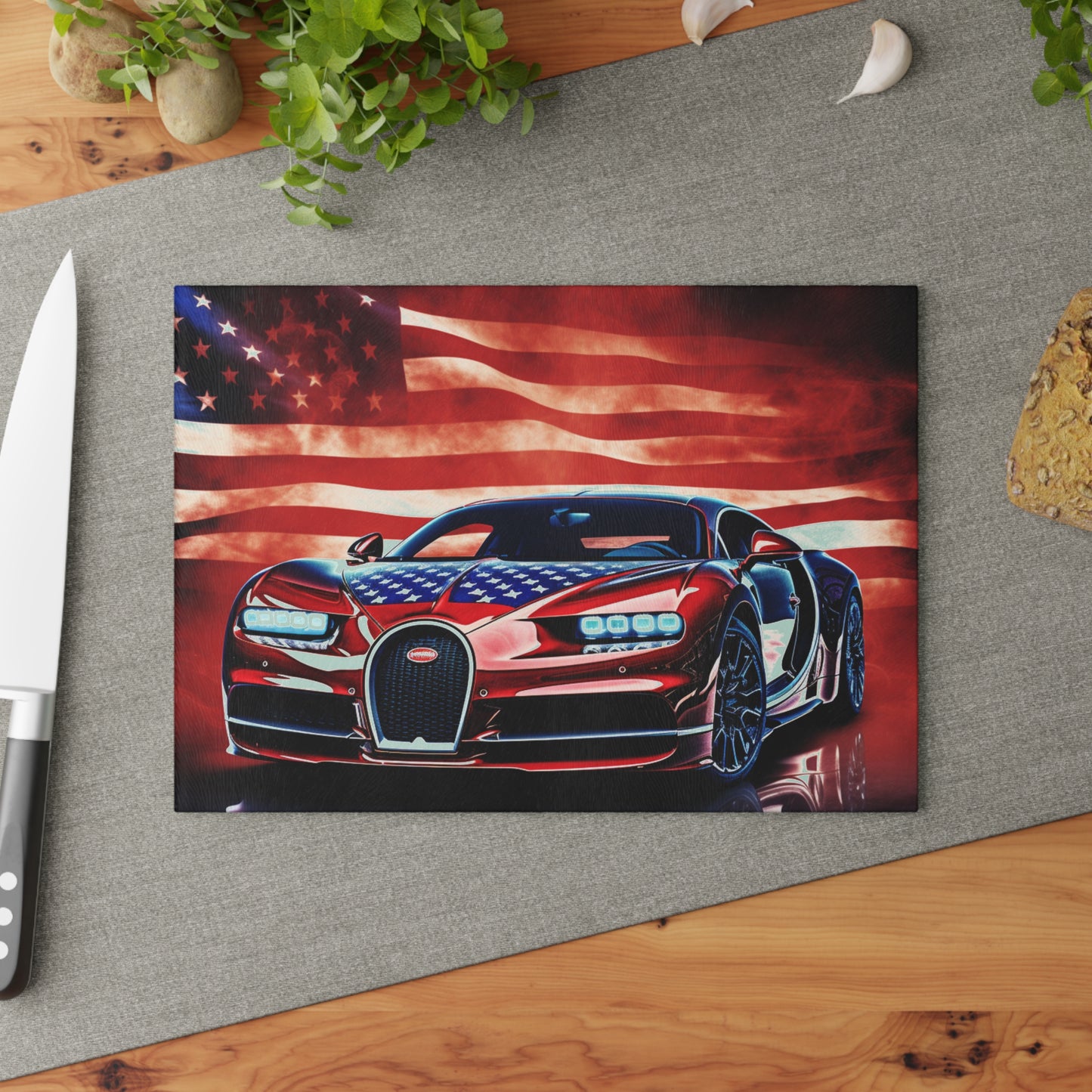 Glass Cutting Board Abstract American Flag Background Bugatti 3