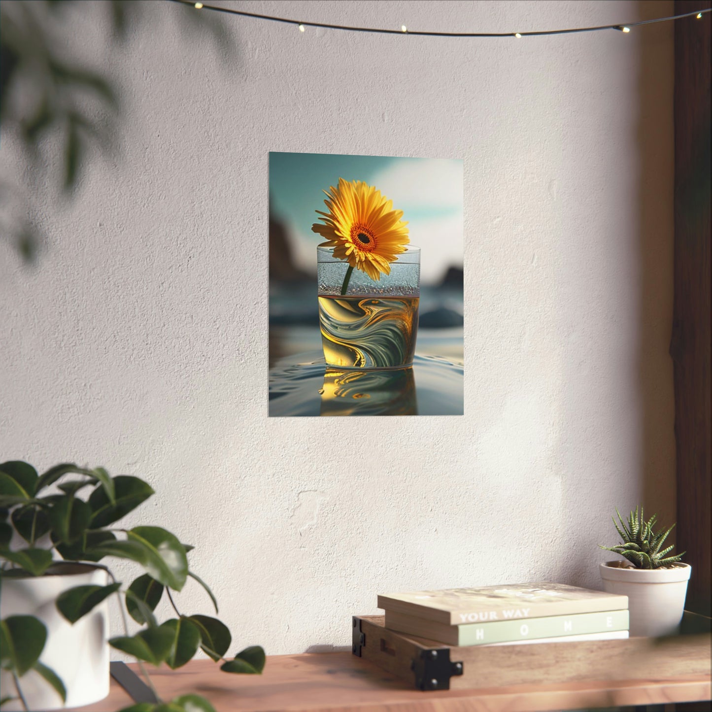 Premium Matte Vertical Posters yello Gerbera glass 2