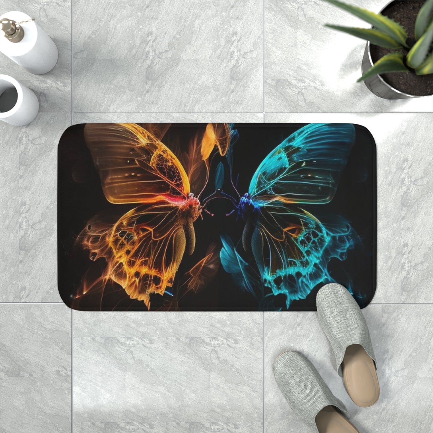 Memory Foam Bath Mat Kiss Neon Butterfly 2