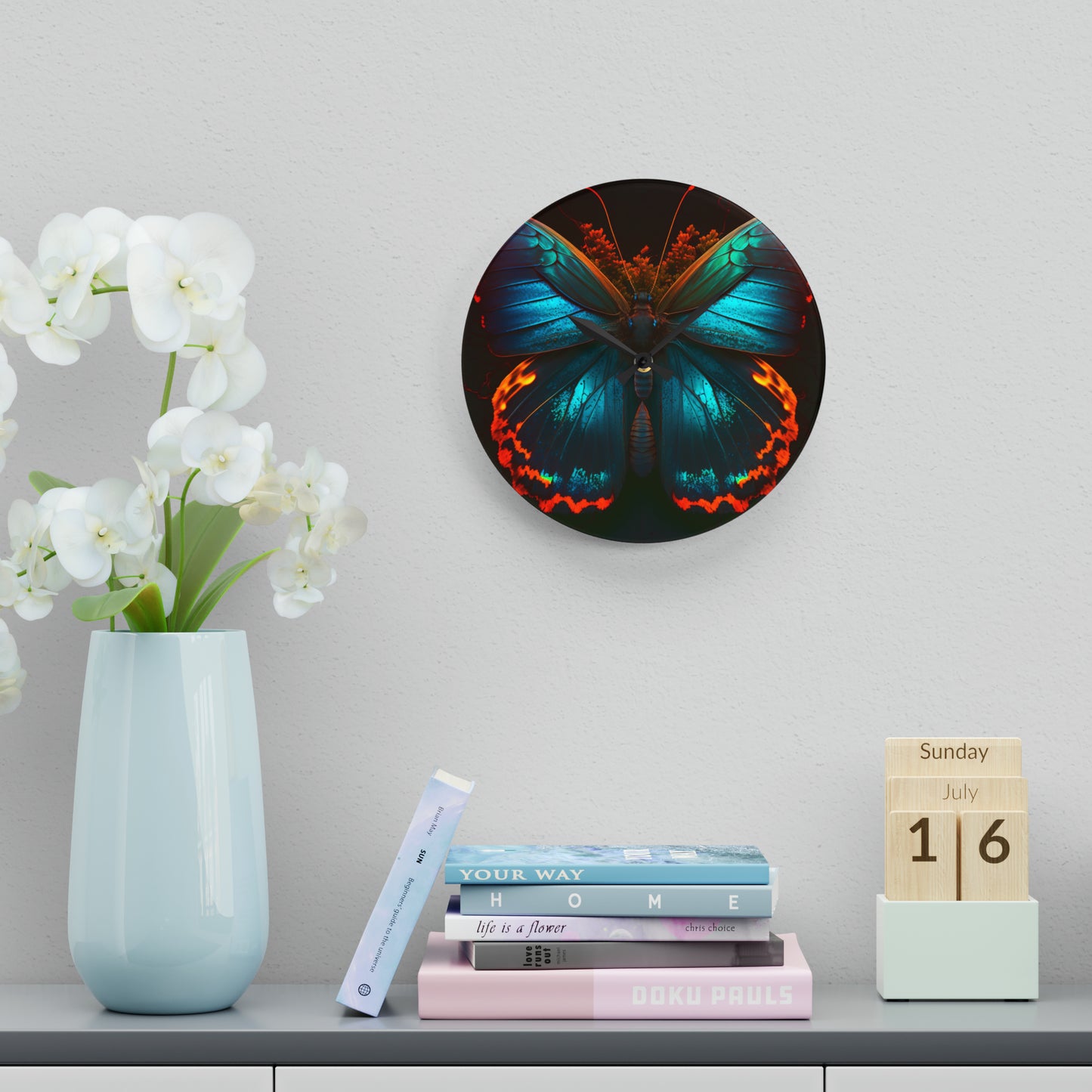 Acrylic Wall Clock Neon Butterfly Flair 3