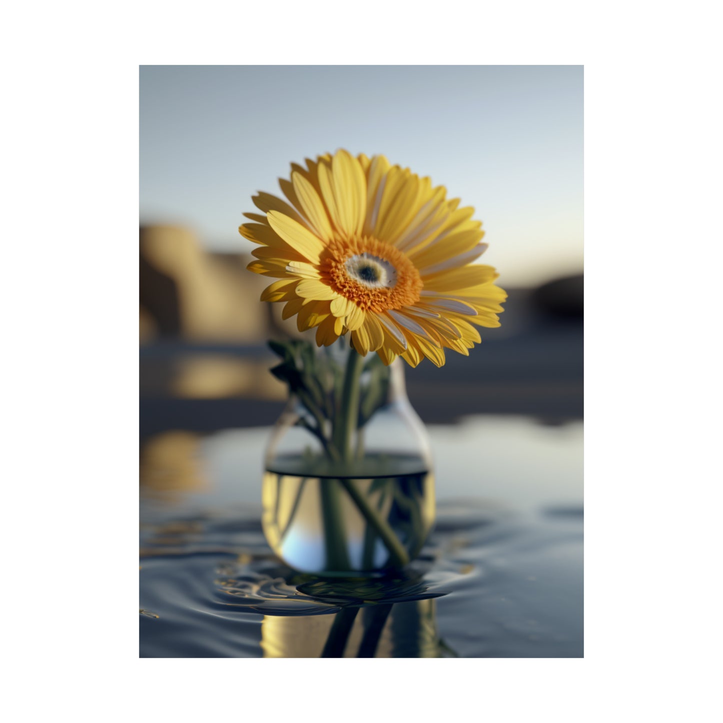 Premium Matte Vertical Posters yello Gerbera glass 4