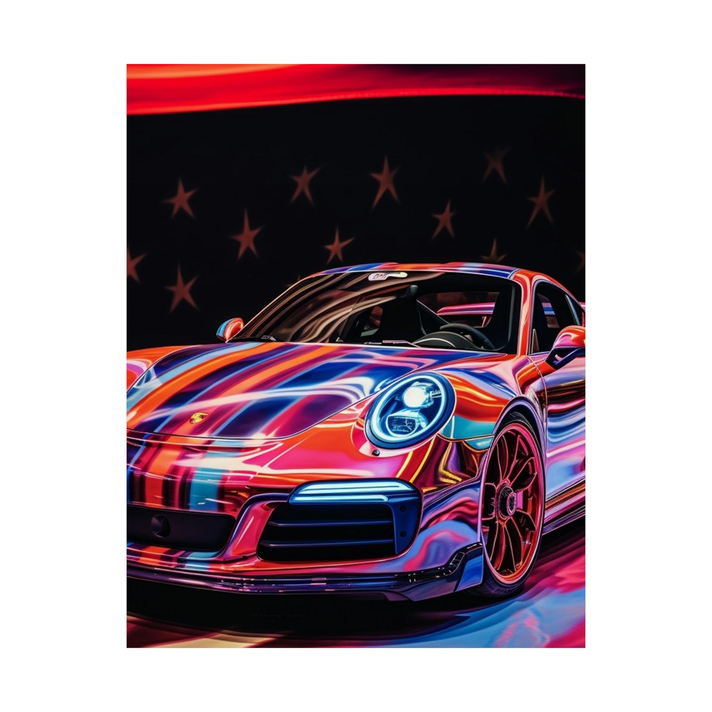 Premium Matte Vertical Posters American Flag Colored Porsche 2